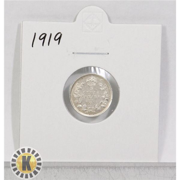 1919 SILVER CANADA 5 CENTS COIN