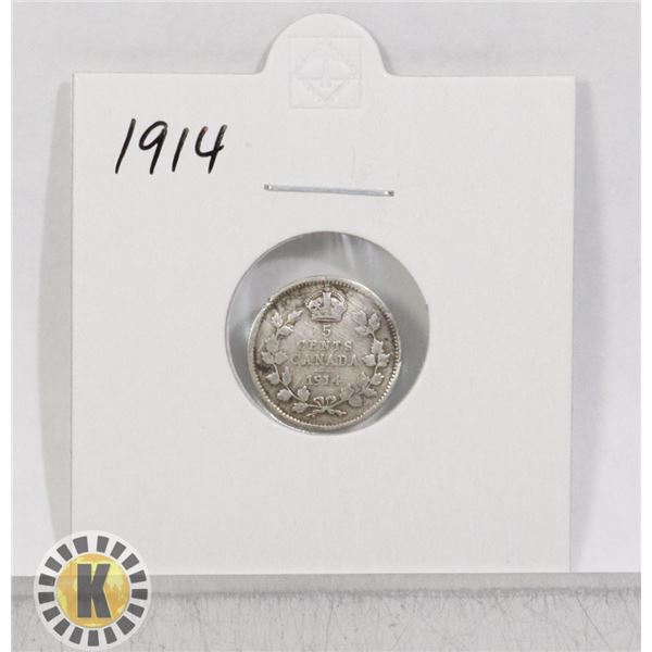 1914 SILVER CANADA 5 CENTS COIN