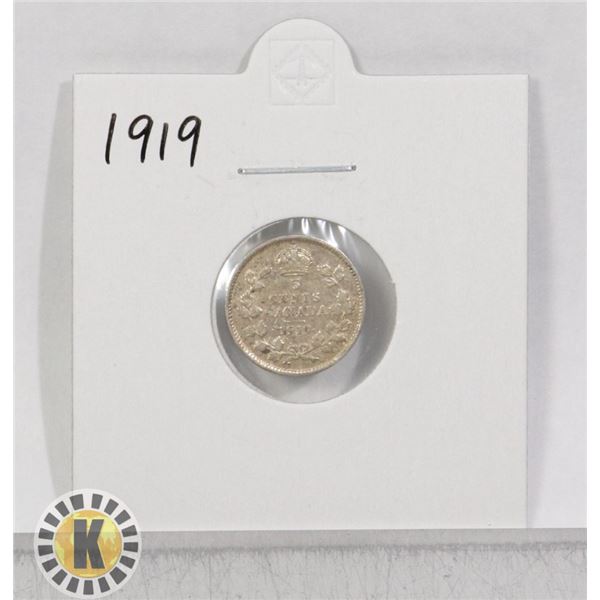 1919 SILVER CANADA 5 CENTS COIN