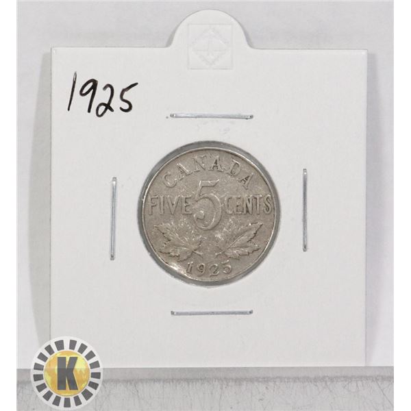1925 KEY DATE CANADA 5 CENTS COIN
