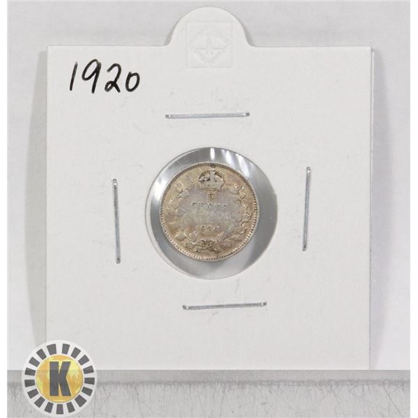 1920 SILVER CANADA 5 CENTS COIN