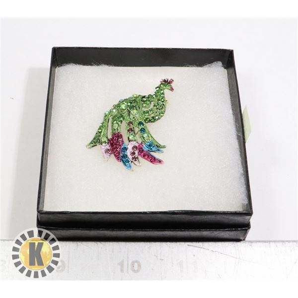 PEACOCK RHINESTONE BROOCH
