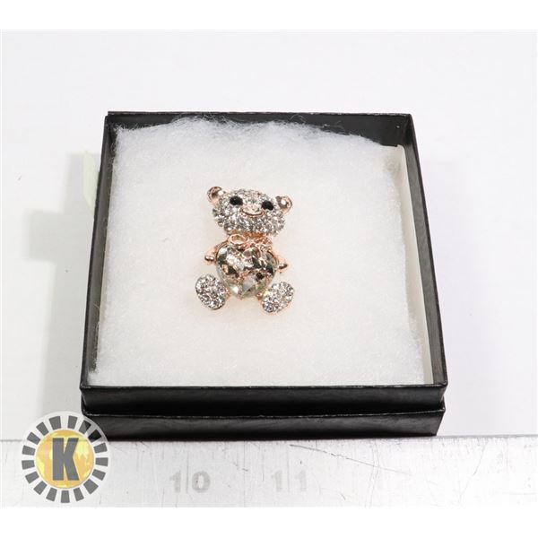 HEART SHAPE TEDDY BEAR RHINESTONE BROOCH