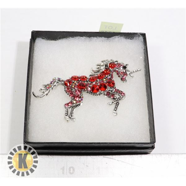 UNICORN RHINESTONE BROOCH