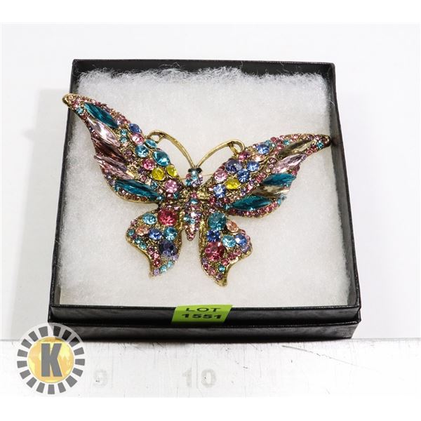 LARGE BUTTERFLY RHINESTONE BROOCH