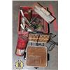 Image 1 : SMALL CRATE WITH WAFFLE MAKER AND ASSORTED ITEMS