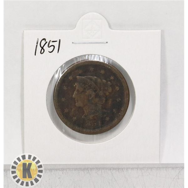 1851 USA LARGE ONE CENT COIN, COPPER