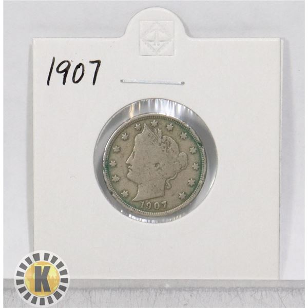 1907 OLD USA "V" FIVE CENTS COIN