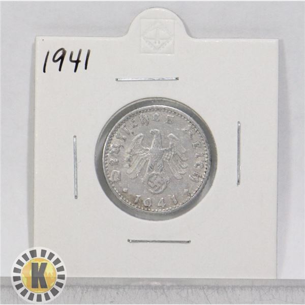 1941 WWII NAZI GERMANY 50 REICHSPFENNIG COIN