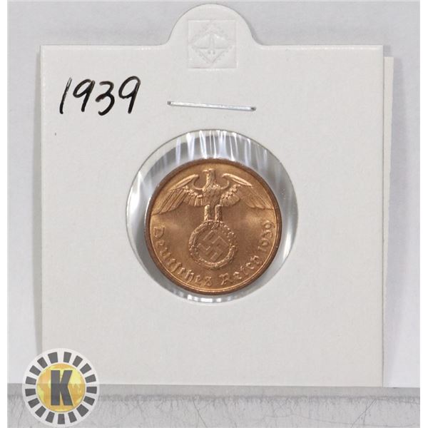 1939 WWII NAZI GERMANY 2 REICHSPFENNIG COIN