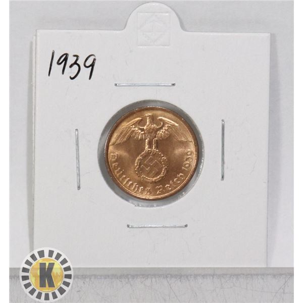 1939 WWII NAZI GERMANY 2 REICHSPFENNIG COIN