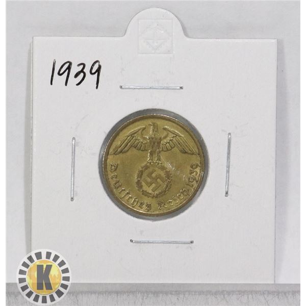 1939 WWII NAZI GERMANY 10 REICHSPFENNIG COIN