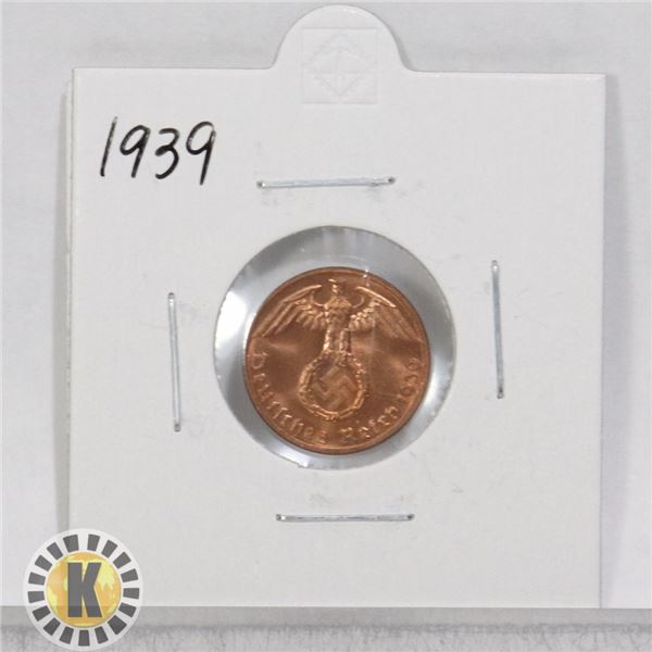 1939 WWII NAZI GERMANY 1 REICHSPFENNIG COIN