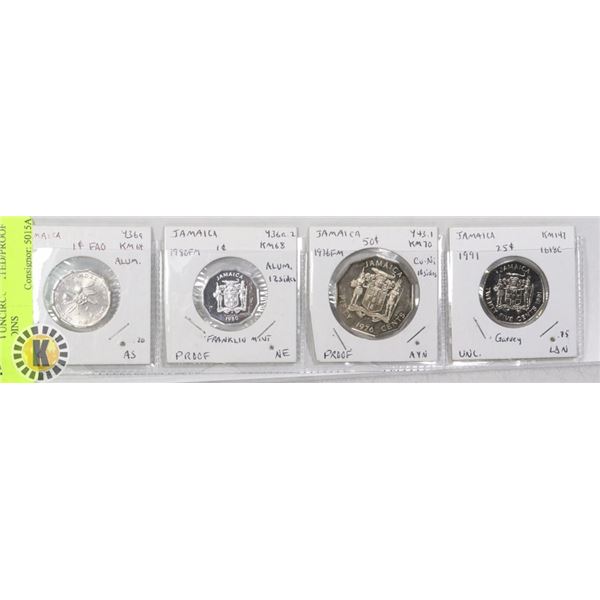 GROUP OF 4 UNCIRCULATED/PROOF JAMAICA COINS