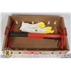 Image 1 : BOX OF FARM EQUIPMENT & PAIR GARDEN GLOVES