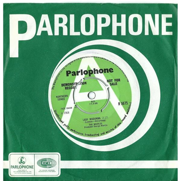 THE BEATLES - 'LADY MADONNA' PARLOPHONE R 5675 GREEN/WHITE DEMONSTRATION COPY. Ref: Noob