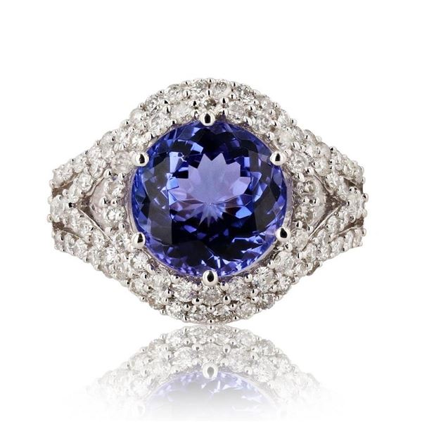 4.18 ctw Tanzanite and 1.07 ctw Diamond 14K White Gold Ring