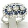 Image 1 : Vintage 18kt White Gold and Blue Enamel 1.15 ctw Diamond Ring