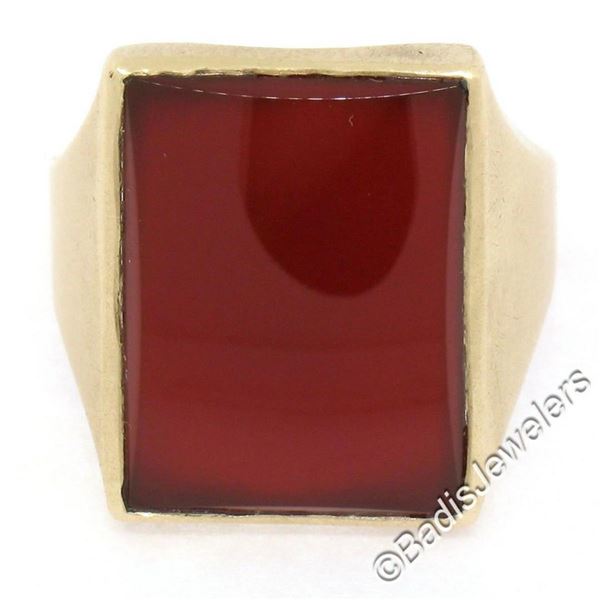 Vintage Men's Brushed 10k Yellow Gold Rectangular Carnelian Solitaire Ring