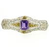 Image 1 : 14k White & Green Gold 3.00 ctw Emerald Cut Amethyst Filigree Brooch Pin
