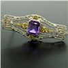 Image 2 : 14k White & Green Gold 3.00 ctw Emerald Cut Amethyst Filigree Brooch Pin