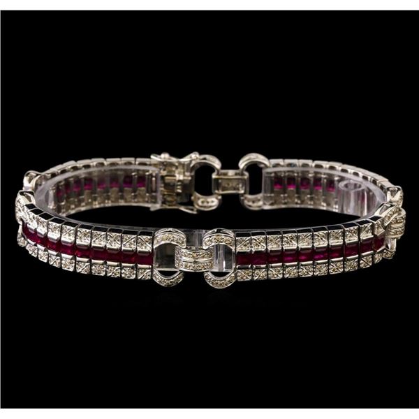 7.25 ctw Ruby and Diamond Bracelet - 14KT White Gold