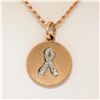 Image 1 : 14K Rose Gold 0.10 ctw Diamond Awareness Ribbon Disc Pendant w/ 16" Rope Chain