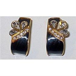 Designer Trifari Gold Hang Rhinestone Earrings #1802201