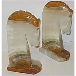 Set old vintage Marble Horse Head Bookends #1802206