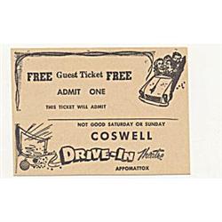 1950s Virginia Drive In Movie Theatre Car Pass #1802222