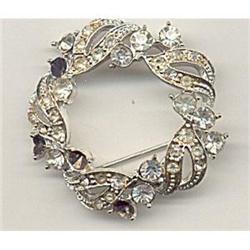 Old Vintage Circular Wreath Rhinestone Pin #1802229