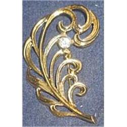 Goldtone Filigree Feather Brooch Pin #1802237