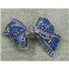 Image 1 : Old Vintage Blue Rhinestone Ribbon bow Pin #1802290
