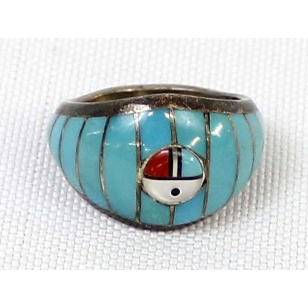 Zuni Sterling Inlay Sun God Ring, Size 4.75