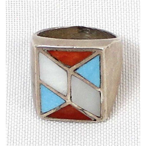 Vintage Zuni Sterling Inlay Ring, Size 8