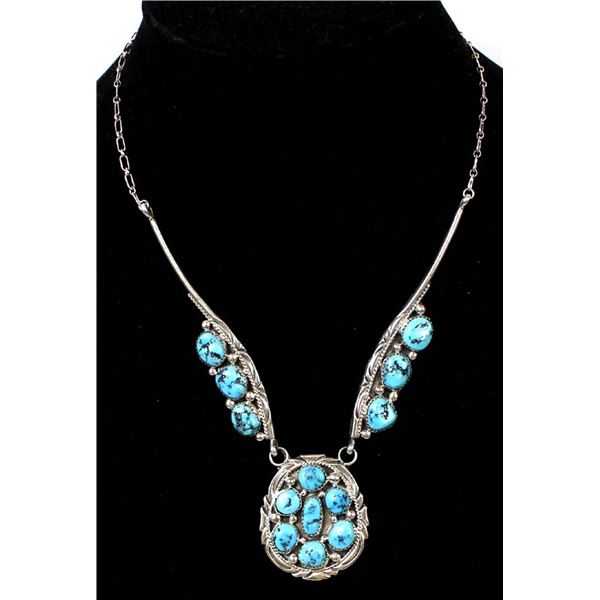 Navajo Sterling Turquoise Necklace, Running Bear