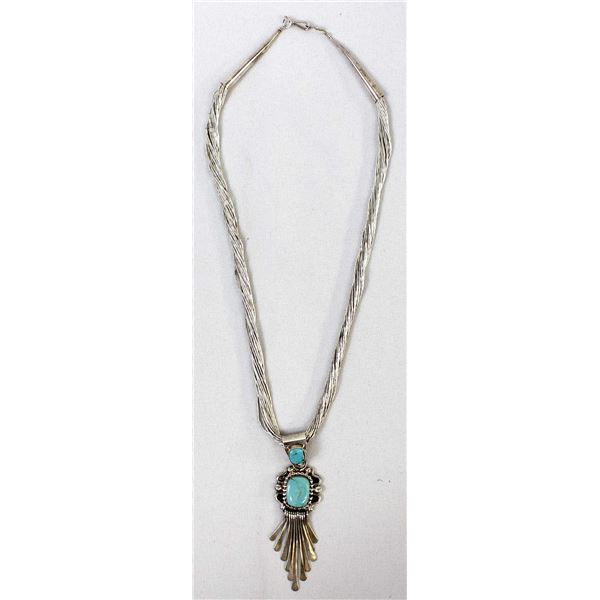 Navajo Liquid Silver & Turquoise Pendant Necklace