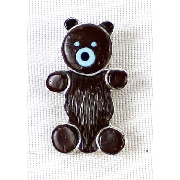 Zuni Sterling Inlay Bear Pin Pendant, E. Leekity