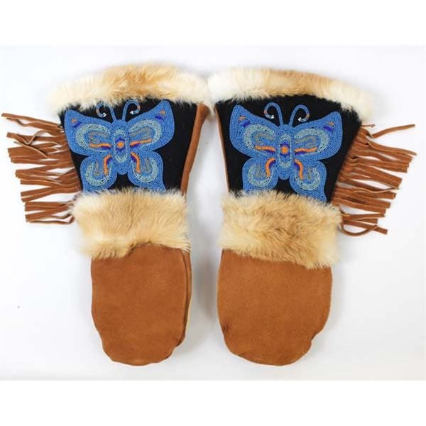 Astis Beaded Butterfly Suede Leather Mittens