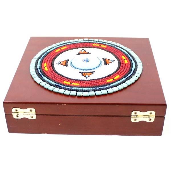 Hand Beaded Wood Jewelry Box by Kills Thunder
