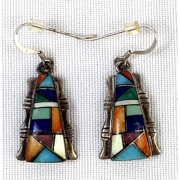Zuni Sterling Inlay Earrings by John Kallestewa