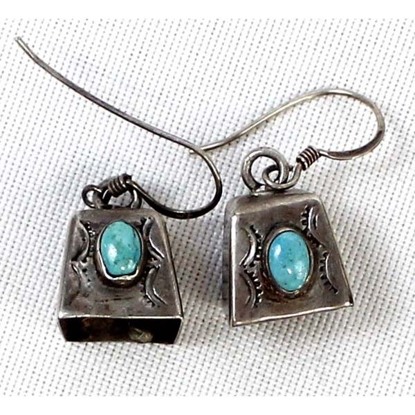 Vintage Navajo Sterling Turquoise Bell Earrings