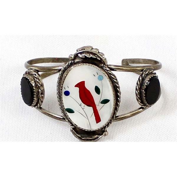 Zuni Navajo Sterling Cardinal Bird Bracelet