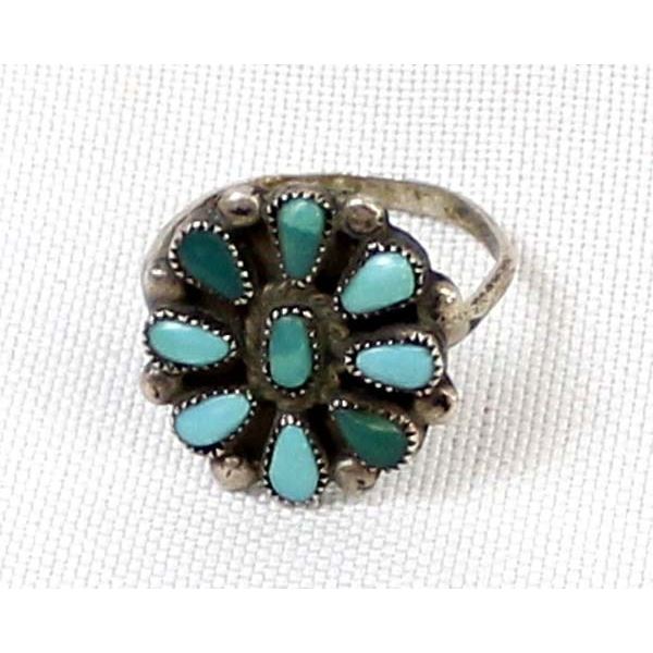 Vintage Navajo Sterling Turquoise Cluster Ring, 8