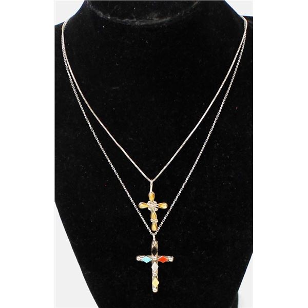 2 Navajo Sterling Cross Pendant Necklaces