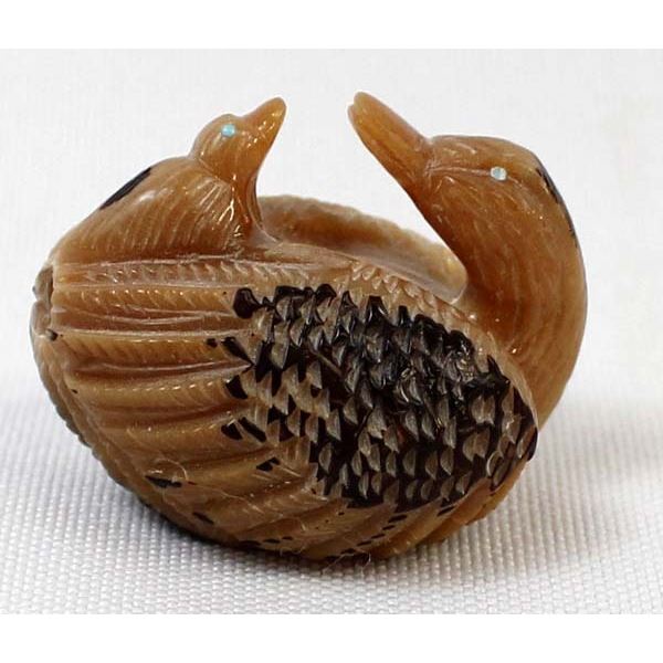 Zuni Carved Tagua Nut Duck & Duckling Fetish