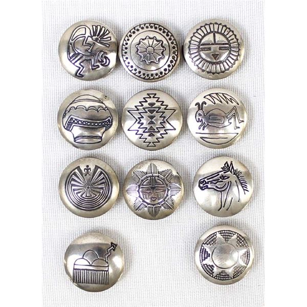 11 Navajo Sterling Silver Button Covers