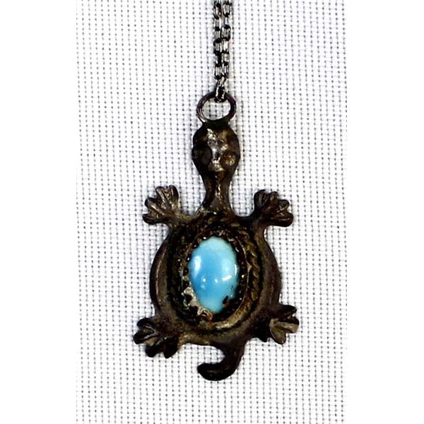 Vintage Navajo Sterling Turquoise Turtle Necklace