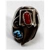 Navajo Sterling Turquoise Coral Ring, Size 6