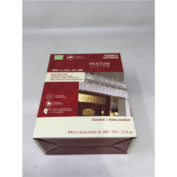 Holiday Living 100ct Warm White LED Twinkling Icicle Lights